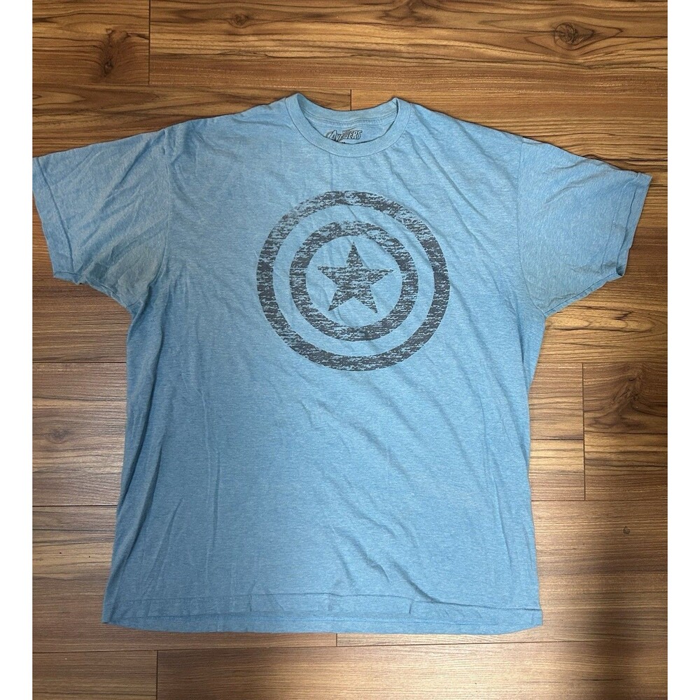 Marvel Avengers Shield Logo T-Shirt XL Blue Distressed Graphic Tee